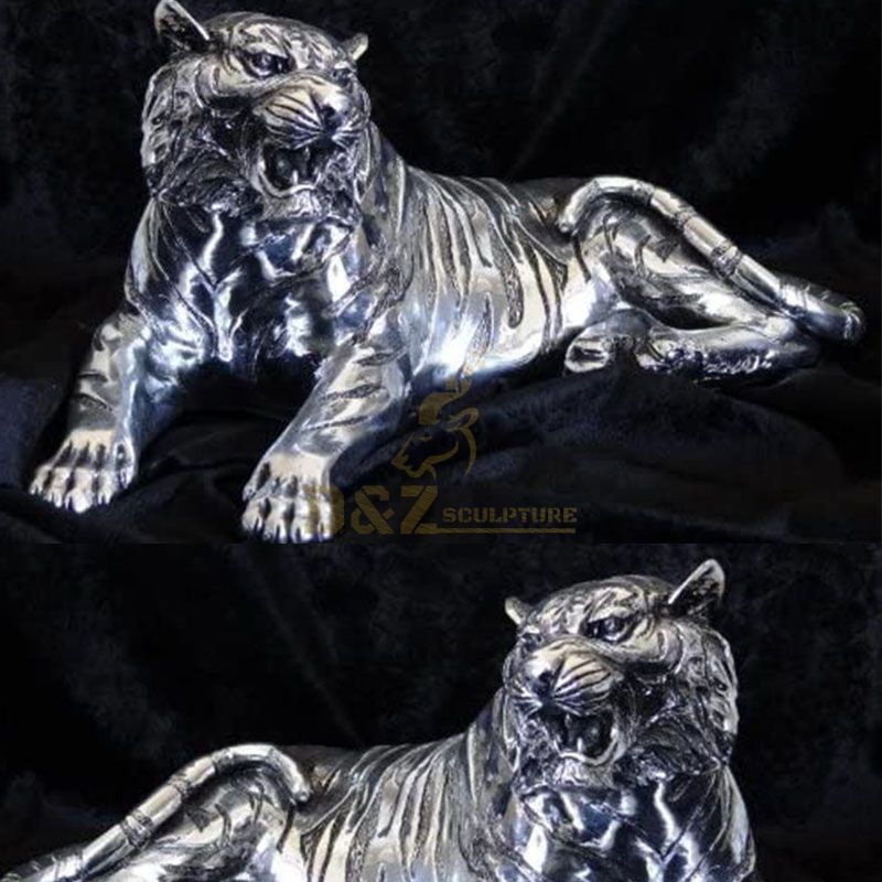 Large life size sitting silver tiger statue for sale