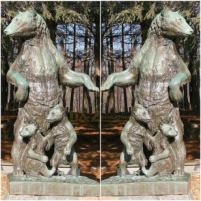 Antique designed bronze standing bear sculpture