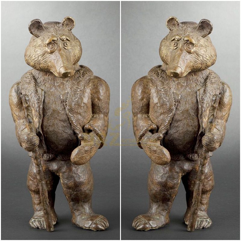 Factory supply large size custom handmade casting brass bronze bear statue