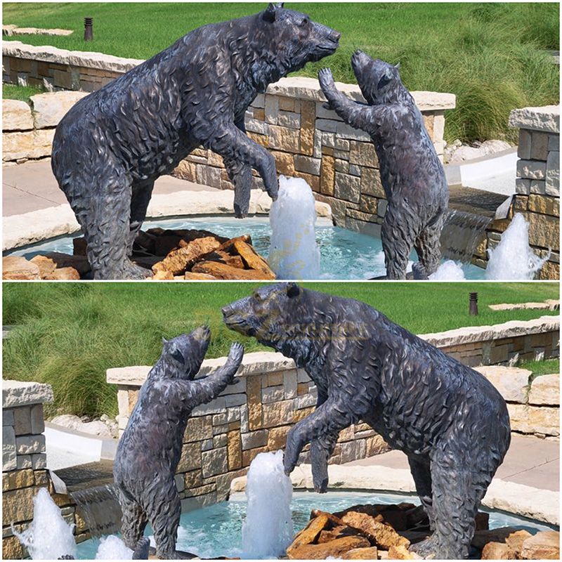 Outdoor bronze animal bear family sculpture