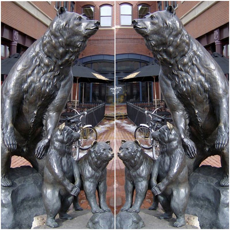 Custom abstract animal statue bronze bear family metal sculpture