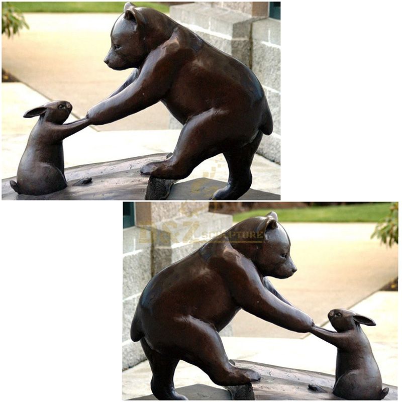 Outdoor garden metal copper bear rabbit play sculpture