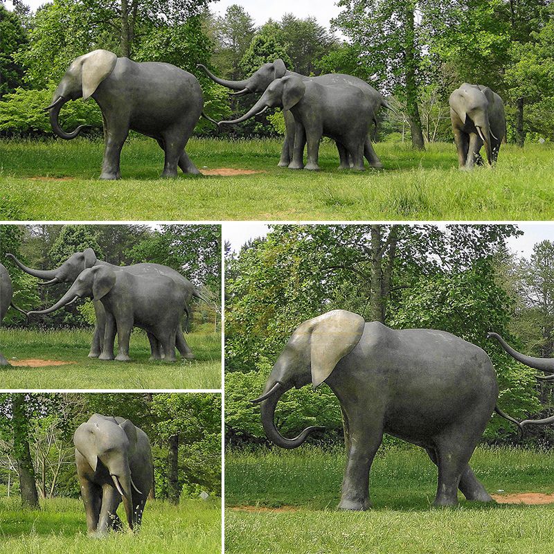 Outdoor elephant herd family outdoor bronze animal sculpture