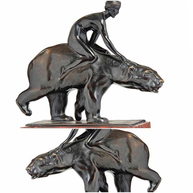 Bronze woman and bear metal home decoration sculpture