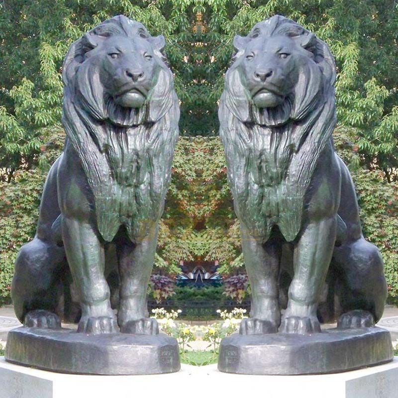 Garden beautiful cast brass bronze sitting lion sculpture