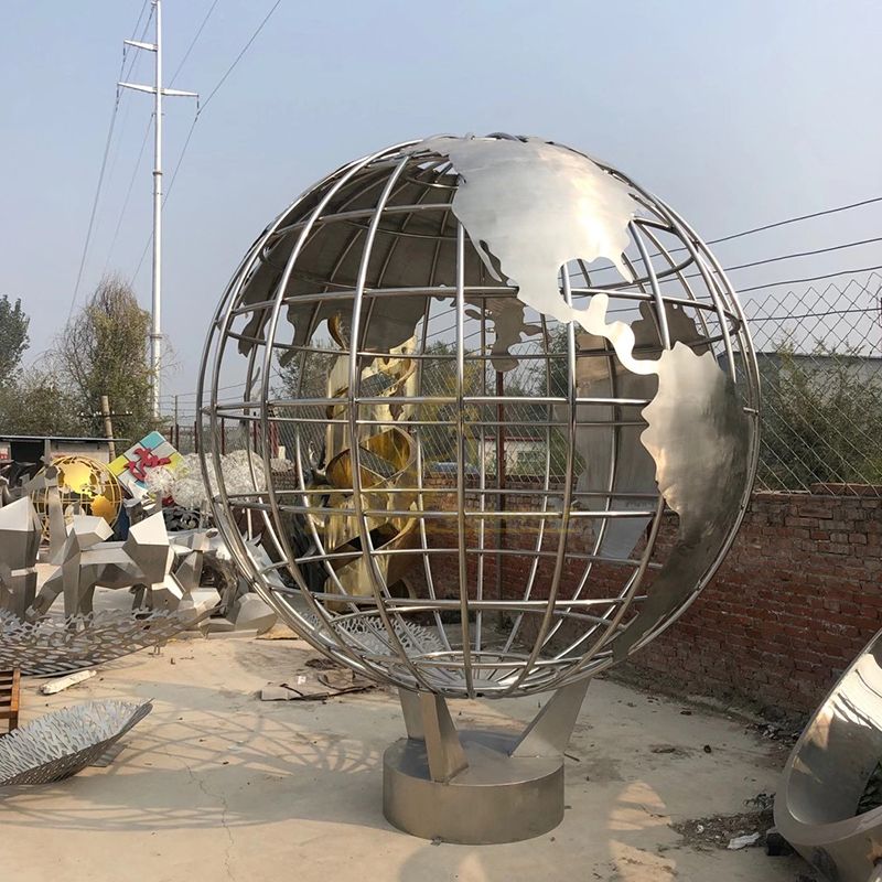Metal globe sculpture for sale