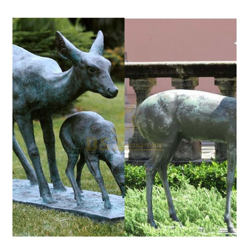 Hot sale park decoration artwork doe and fawn bronze sculpture