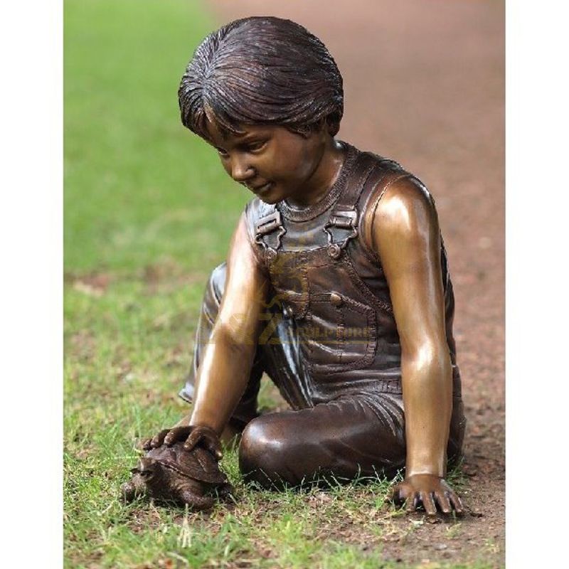 Outdoor life size turtle boy fountain statue for sale