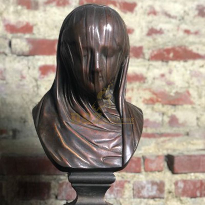 Bronze bust of a veiled woman statue