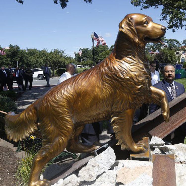 brass golden retriever garden statue
