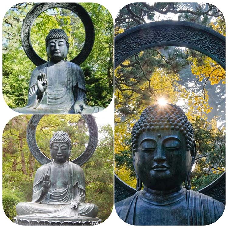 The famous bronze Buddha statue in the Japanese tea garden