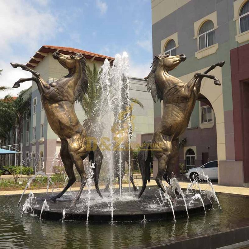 Life size bronze horse fountains jumping sculpture in garden