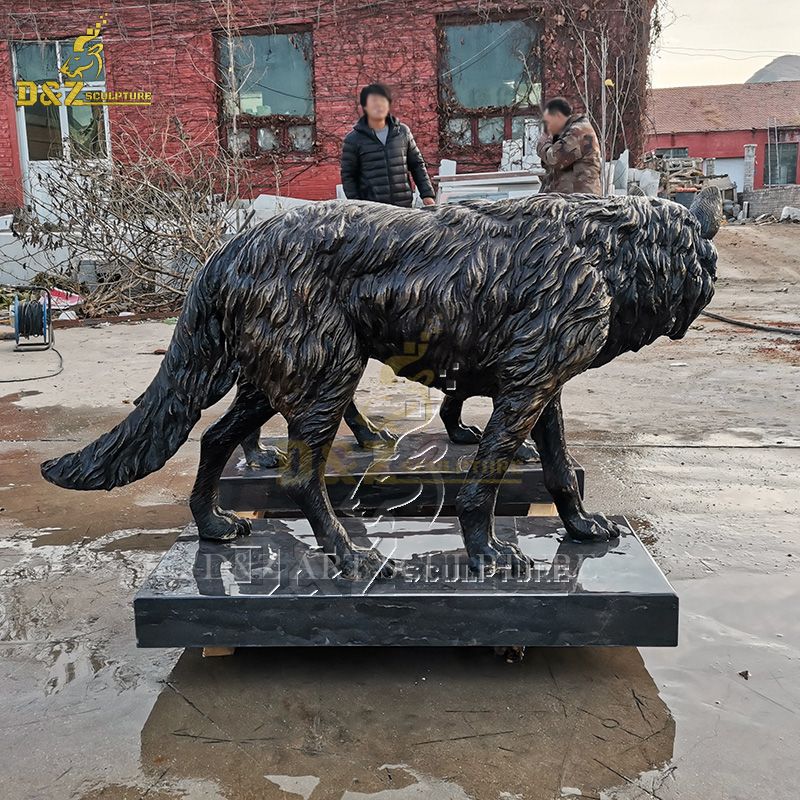 outdoor bronze wolves statue