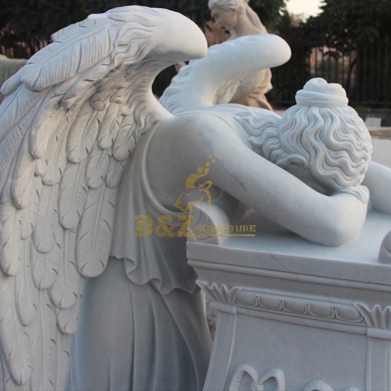 White Carrera Marble Weeping Angel Wing Headstones For Graves