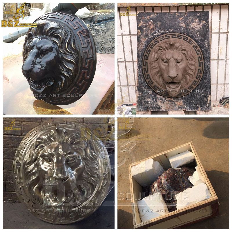 bronze lion head wall fountain