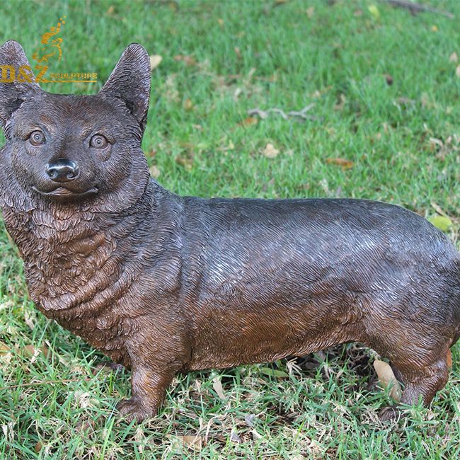 outdoor bronze corgi statue