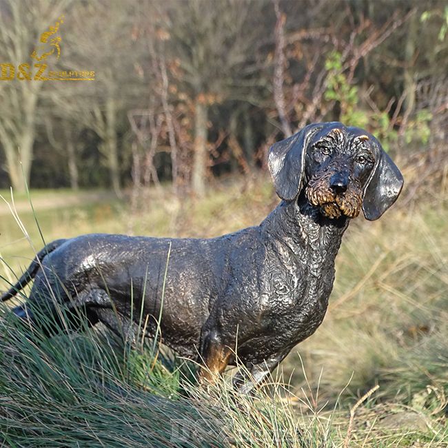 long haired dachshund garden statue