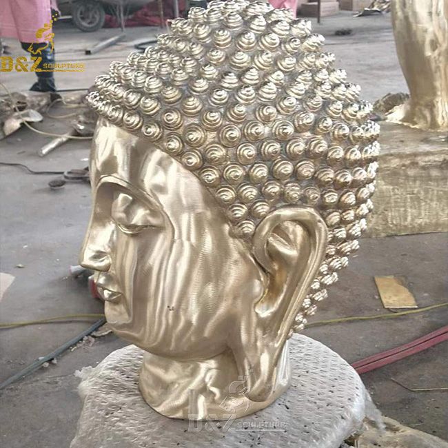 large gold meditating buddha head statue decor