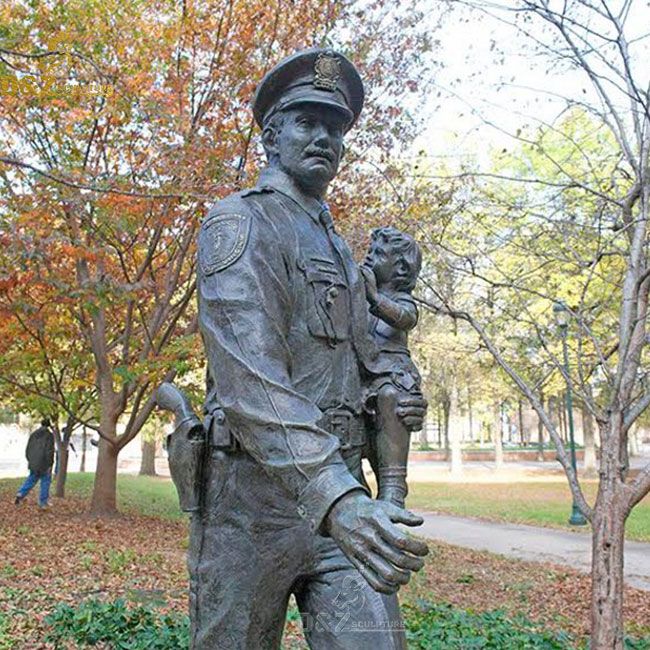 Bronze police officer memorial garden statue