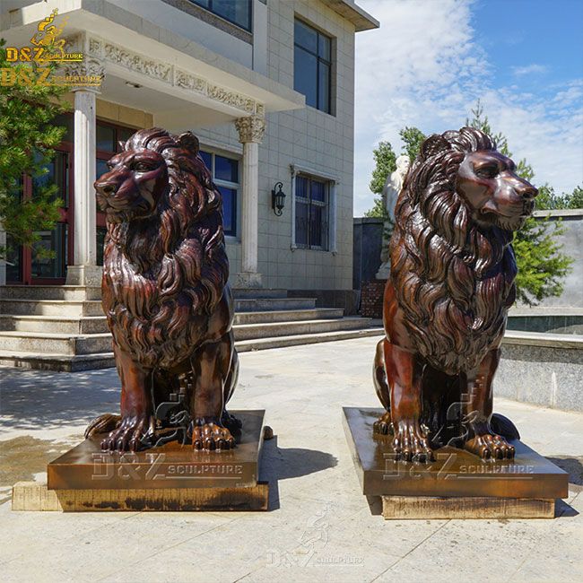 outdoor sitting lion statue pair