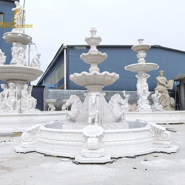 marble fountain with horses