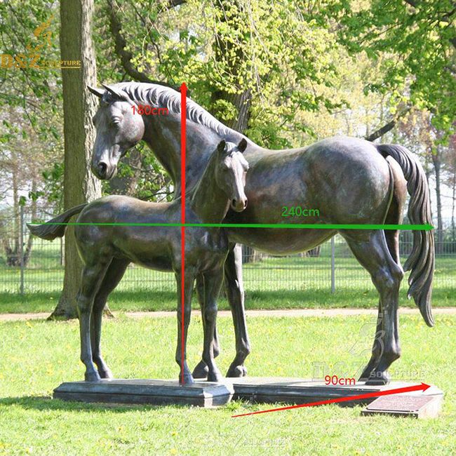 Life size standing mare and foal statue