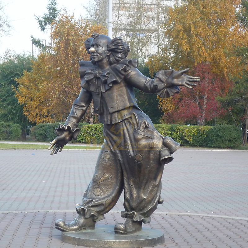 Bronze Standing Clown With Flowers Statue