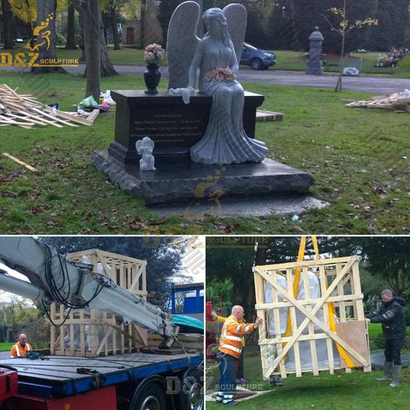 packing of angel bench monument headstone