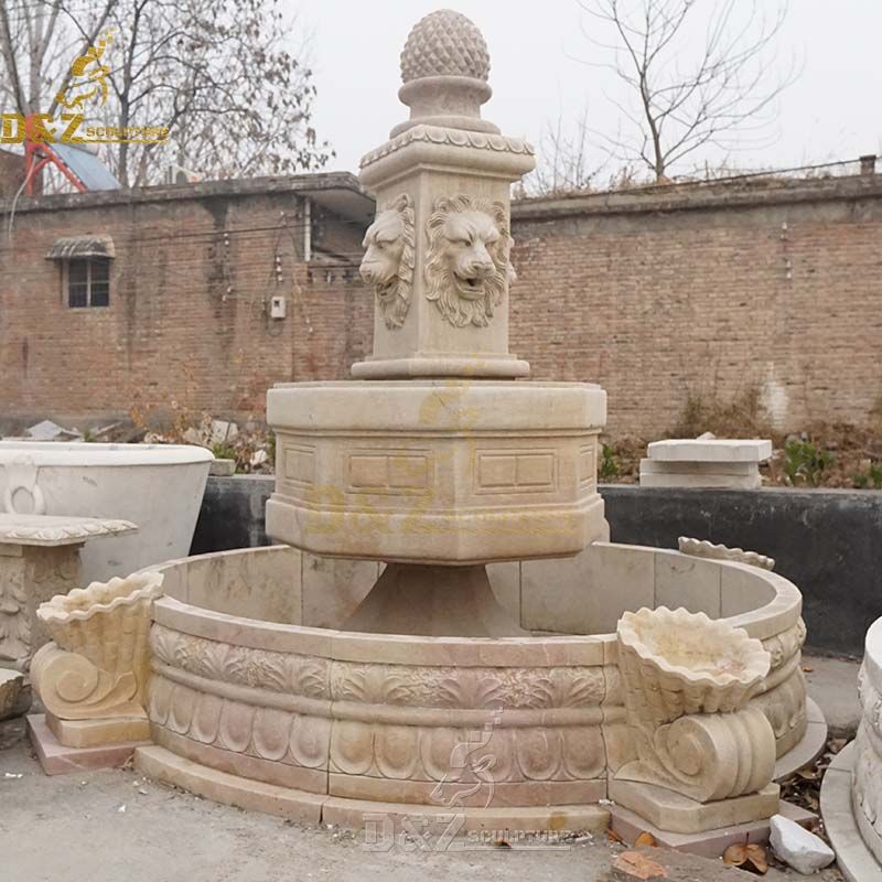 backyard lion head water fountain with flower box