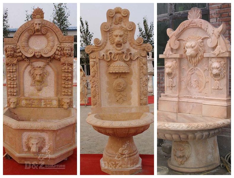 tall water fountain outdoor with lion head