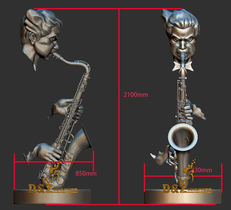 mirror finished moden art metal saxophone player statue in stock DZ-02