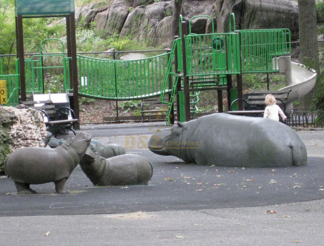 Custom made bronze swimming hippo garden sculpture for sale