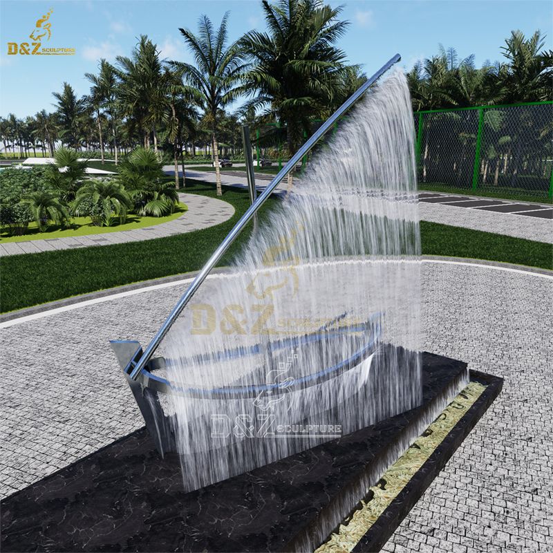 Large outdoor water fountain metal boat shape with light DZ-105