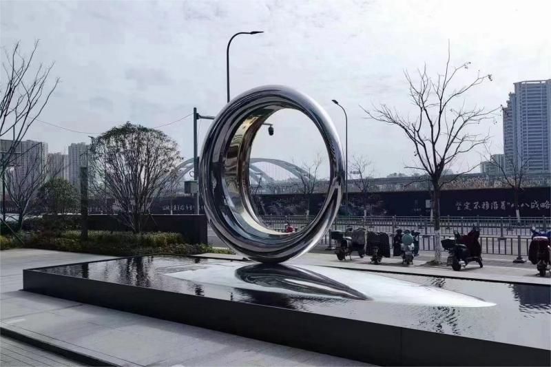 Large stainless steel metal sculpture mirror irregular ring urban outdoor sculpture DZ-113