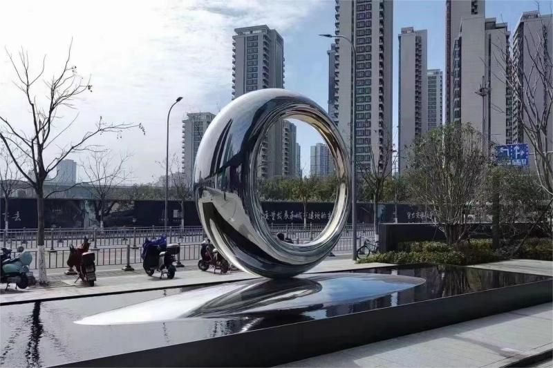 Large stainless steel metal sculpture mirror irregular ring urban outdoor sculpture DZ-113