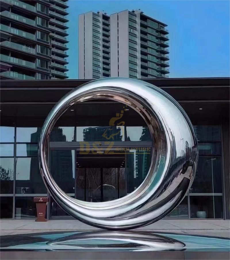 Large stainless steel metal sculpture mirror irregular ring urban outdoor sculpture DZ-113