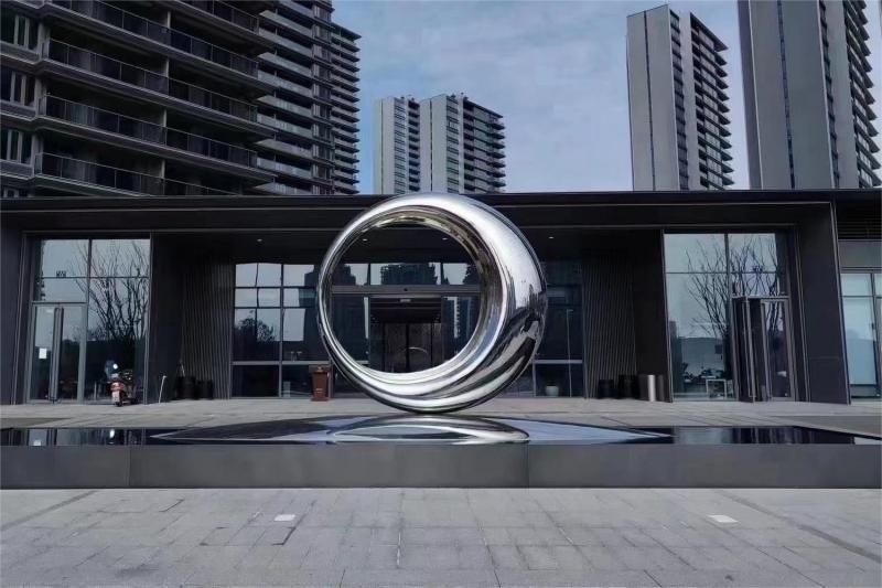 Large stainless steel metal sculpture mirror irregular ring urban outdoor sculpture DZ-113