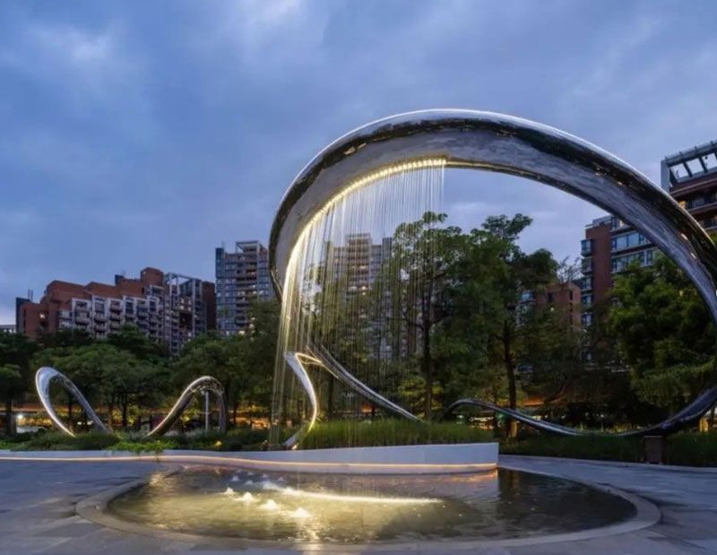 Customized stainless steel pipe surround outdoor fountain sculpture city square park metal sculpture DZ-122