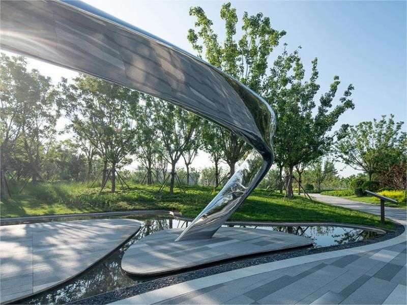 Custom large double streamers mirror metal sculpture Modern city art sculpture DZ-123