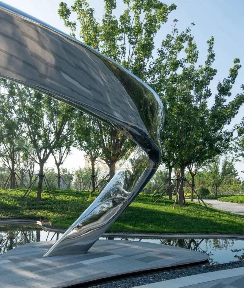Custom large double streamers mirror metal sculpture Modern city art sculpture DZ-123