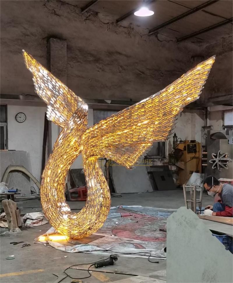 Customized large metal wing sculpture lighting decoration DZ-127