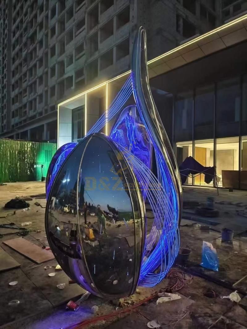 Outdoor abstract art sculpture Urban mirror stainless steel light sculpture can be customized DZ-128