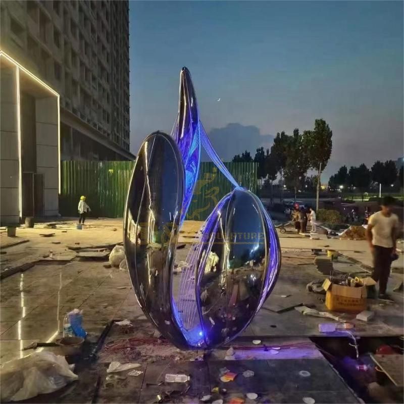 Outdoor abstract art sculpture Urban mirror stainless steel light sculpture can be customized DZ-128