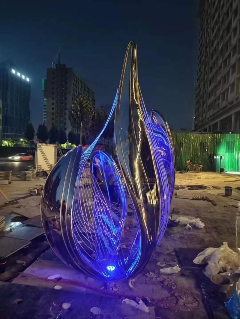 Outdoor abstract art sculpture Urban mirror stainless steel light sculpture can be customized DZ-128