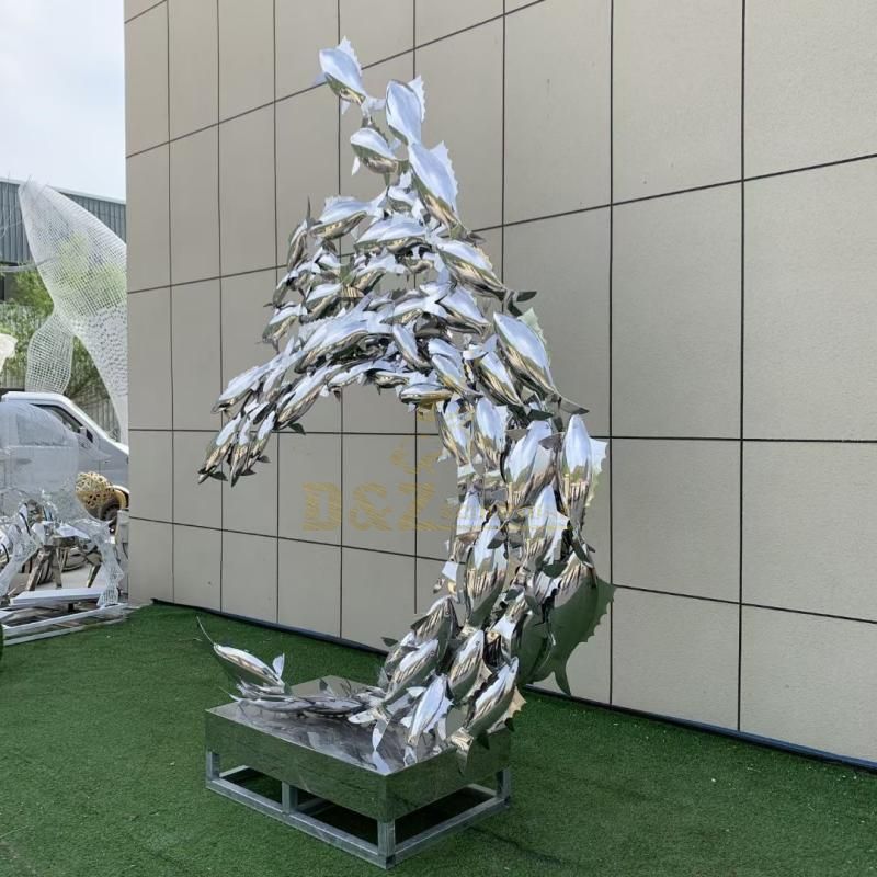 Custom large stainless steel mirror fish sculpture art deco DZ-133