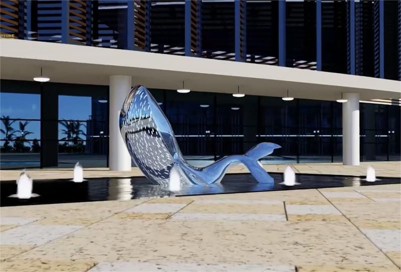 Customized large stainless steel blue whale sculpture public decoration sculpture DZ-134