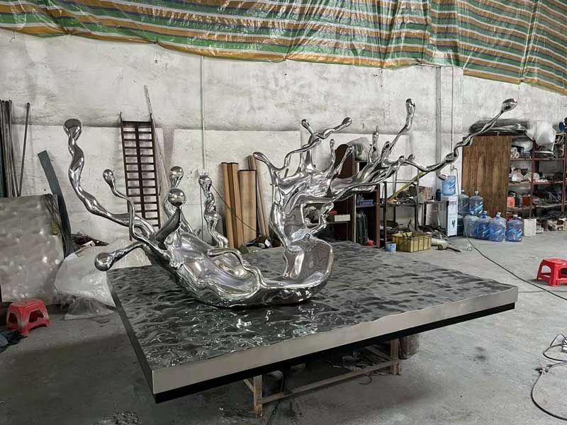 Stainless steel wave sculpture commercial area resort garden large art decoration DZ-165