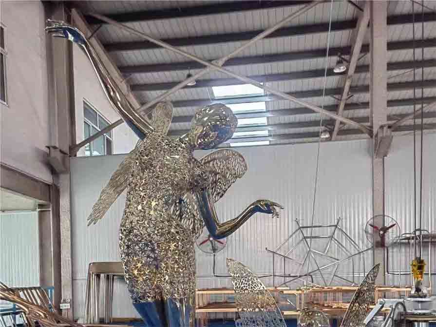 Metal dancer sculpture with butterfly wings for sale DZ-269