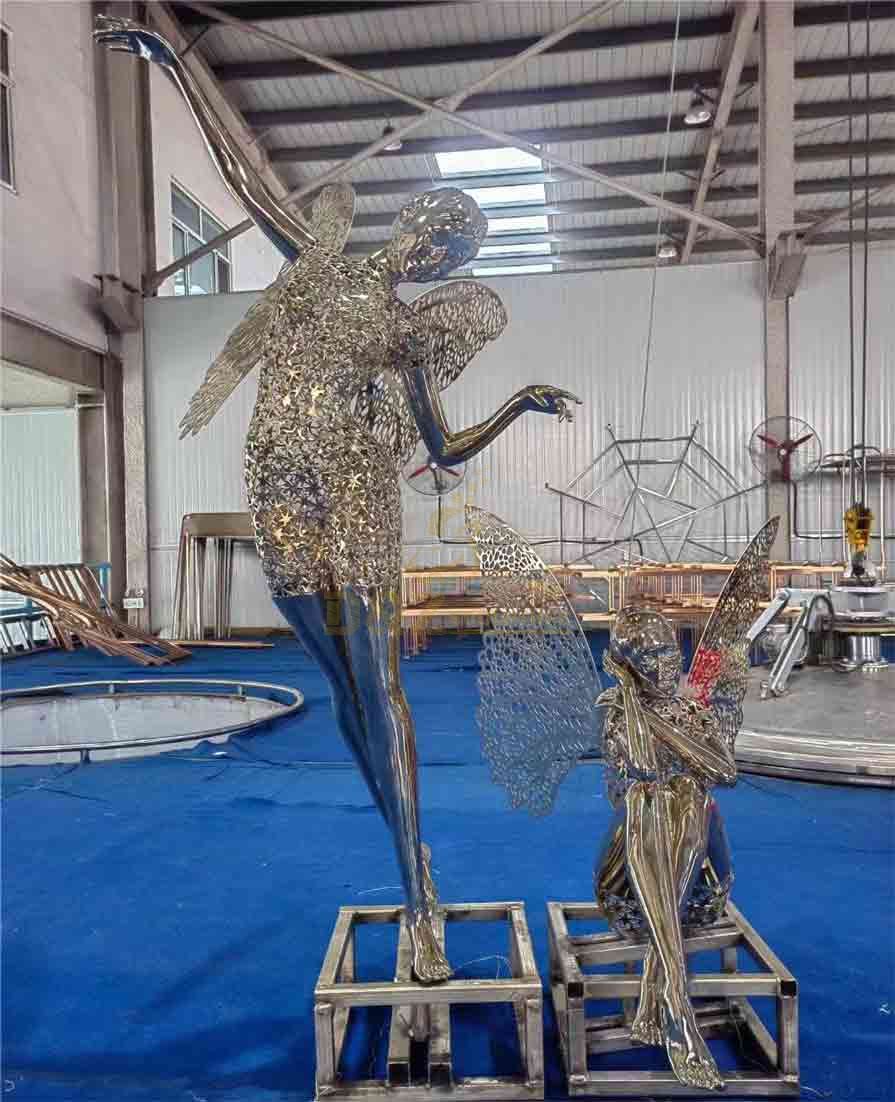 Metal dancer sculpture with butterfly wings for sale DZ-269