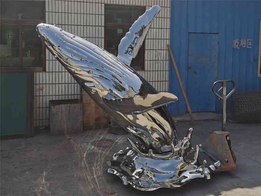 Jumping metal whale sculpture for space decoration DZ-270